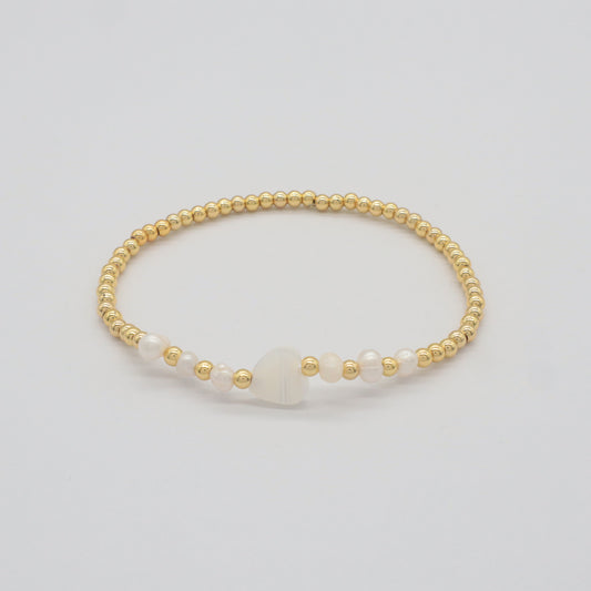 Handmade Wholesale Fashion Customized Factory Brass Steel Beads Fresh Water Pearl Heart Shell Charm Bracelet For Women Gift