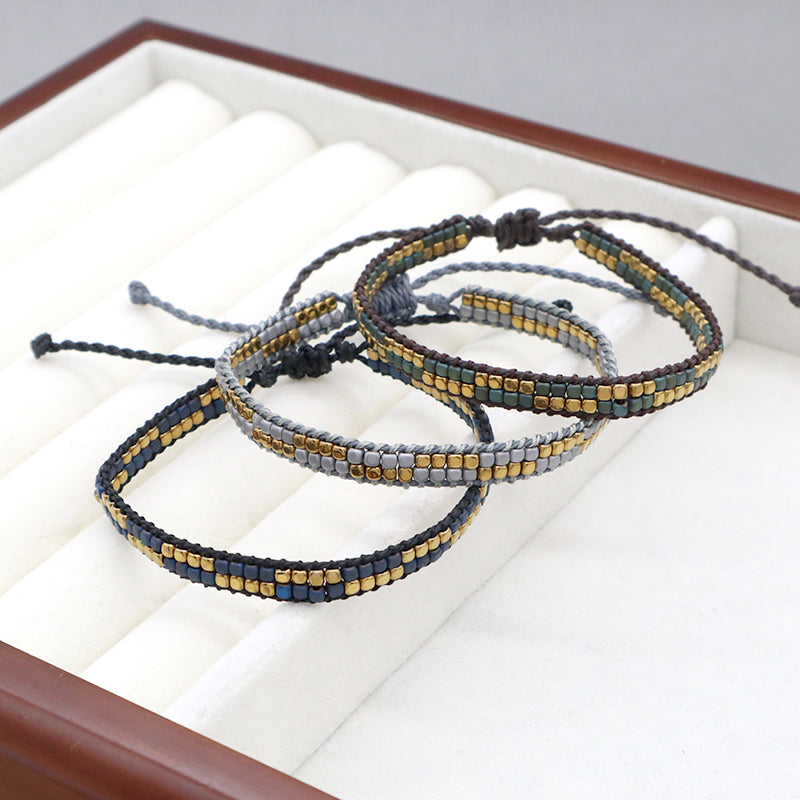 Oem Custom Simple Design Good Quality Wholesale Woven Best Friend Handmade Ajustable Double Rows Hematite Beads Bangle Bracelet