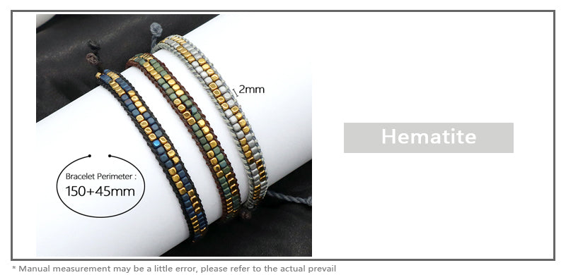 Oem Custom Simple Design Good Quality Wholesale Woven Best Friend Handmade Ajustable Double Rows Hematite Beads Bangle Bracelet