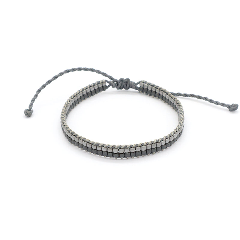 Good Quality Oem Wholesale Custom Woven Best Friend Simple Design  Handmade Ajustable double rows Hematite Beads Bangle Bracelet