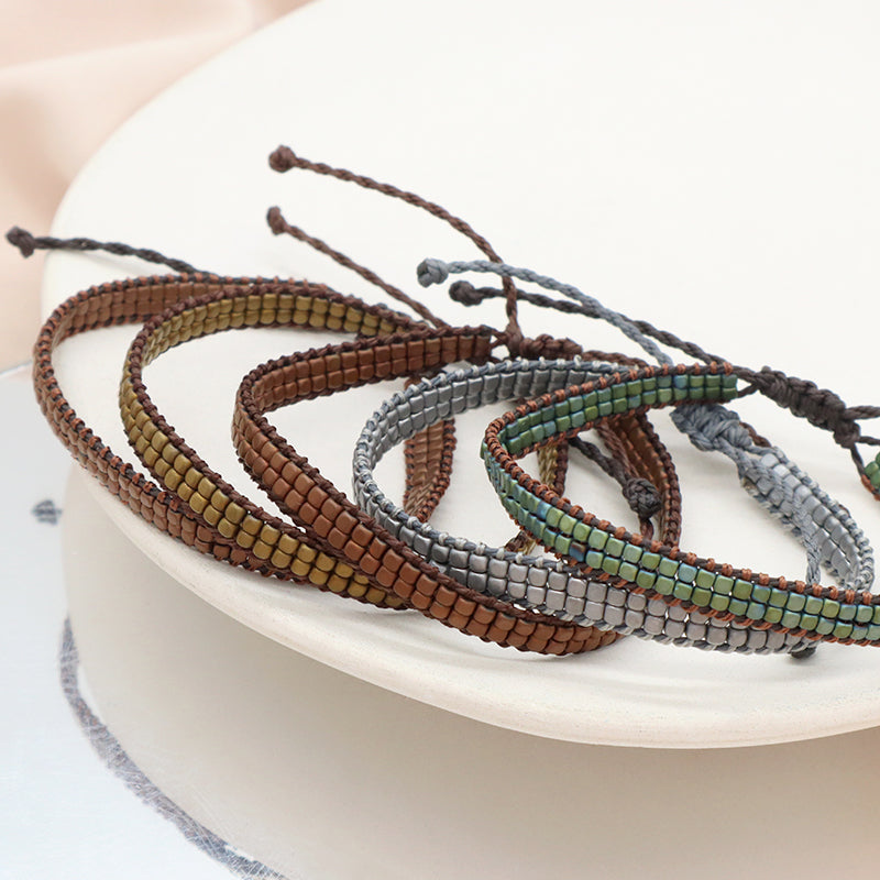 Oem Simple Design Custom Woven Wholesale Best Friend Handmade Ajustable Double Layers Hematite Beads Bangle Bracelet