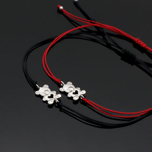 OEM Simple Design Handmade New Fashion Jewelry Adjust 925 Sterling Silver Small Bear Charm Thread Bracelets