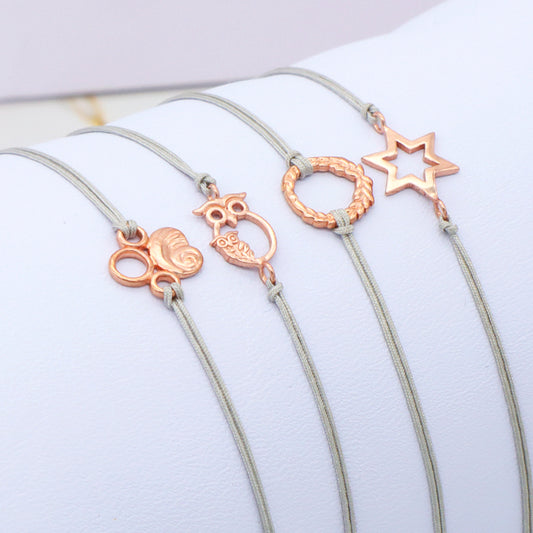 Cotton Wire Adjustable Silver Charm Hexagon Star Owl With Rose-gold Plating 925 Sterling Silver Bracelets