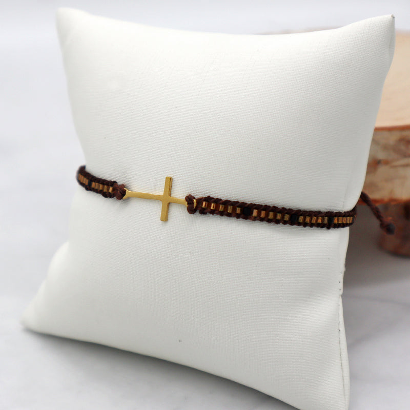 Custom Miyuki Seed Beads Macrame Bracelet Jewelry Adjustable Woven Handmade Cross Skull Stainless Steel Charm Miyuki Bracelet