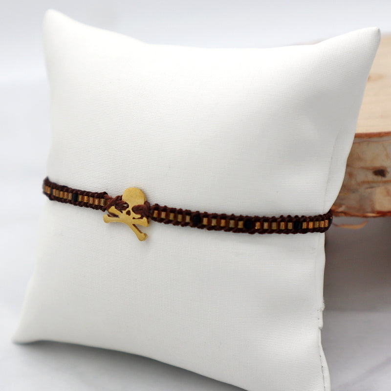 Custom Miyuki Seed Beads Macrame Bracelet Jewelry Adjustable Woven Handmade Cross Skull Stainless Steel Charm Miyuki Bracelet