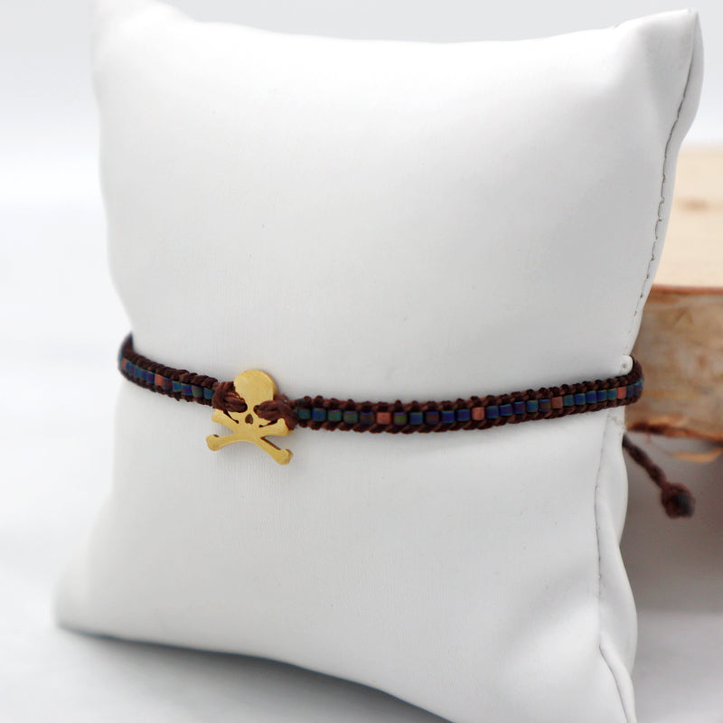 Custom Miyuki Seed Beads Macrame Bracelet Jewelry Adjustable Woven Handmade Cross Skull Stainless Steel Charm Miyuki Bracelet