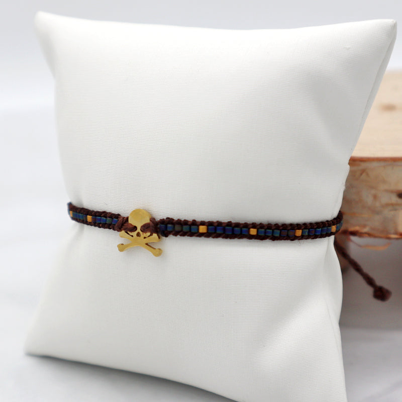 Custom Miyuki Seed Beads Macrame Bracelet Jewelry Adjustable Woven Handmade Cross Skull Stainless Steel Charm Miyuki Bracelet