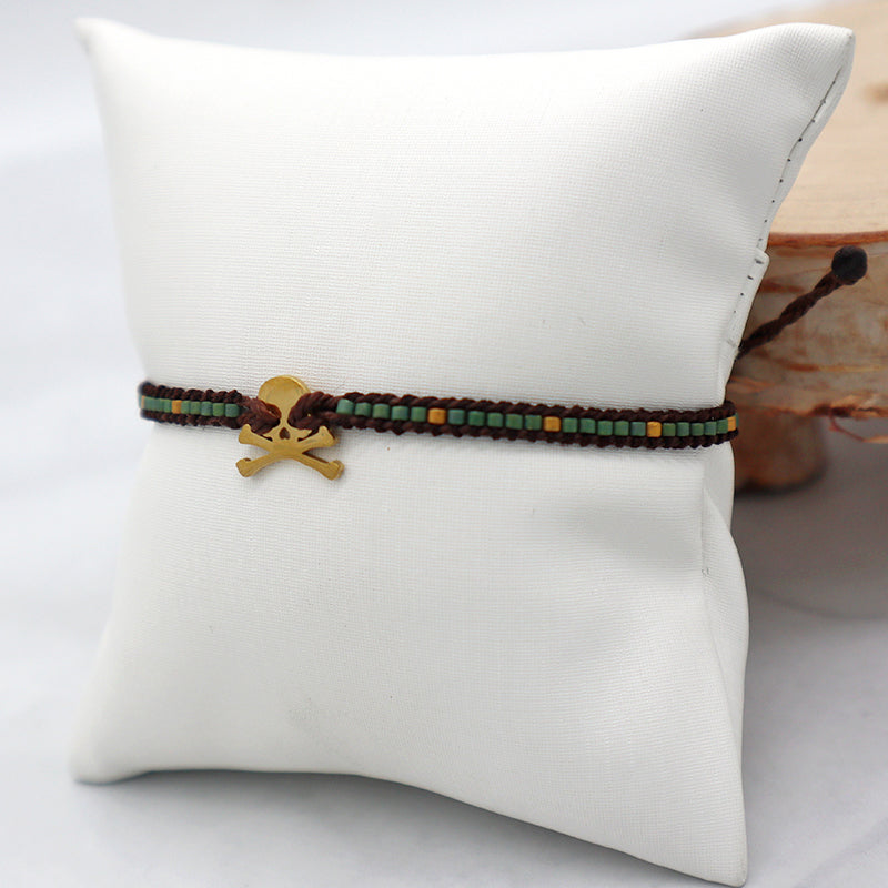 Custom Miyuki Seed Beads Macrame Bracelet Jewelry Adjustable Woven Handmade Cross Skull Stainless Steel Charm Miyuki Bracelet