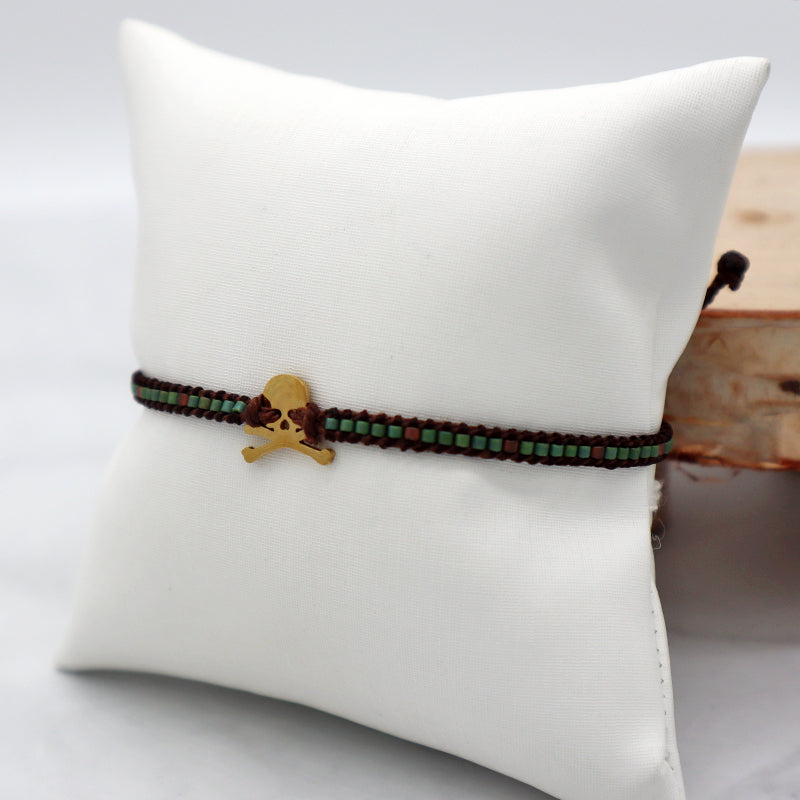 Custom Miyuki Seed Beads Macrame Bracelet Jewelry Adjustable Woven Handmade Cross Skull Stainless Steel Charm Miyuki Bracelet