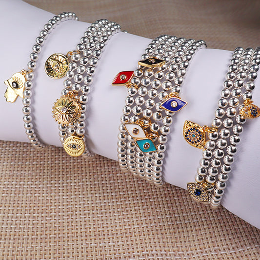 Wholesale Handmade Fashion Women Girl Gift Custom Evils Eye Charm Hematite Beads Silver Copper Bracelet