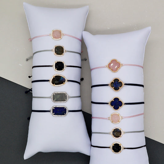 Women Jewelry Custom Natural Stone Handmade Rope Bracelet Adjustable CZ Natural Stone Charm Beaded Thread Bracelet
