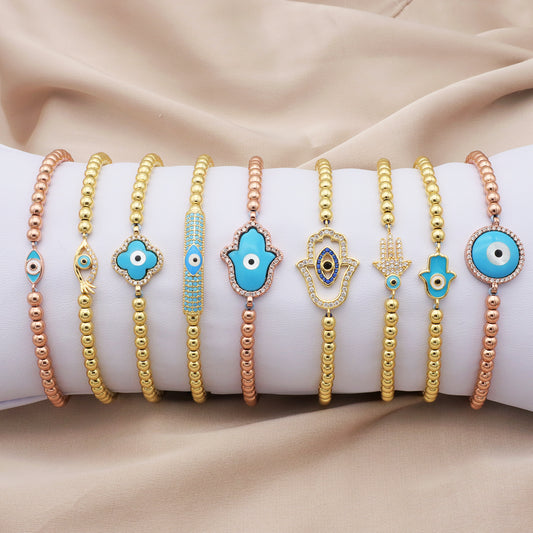 Good Quality Women Jewelry Gold Plated Adjustable Beaded Eye Charm Bracelet Turkish Eye Evil Eyes Bracelet
