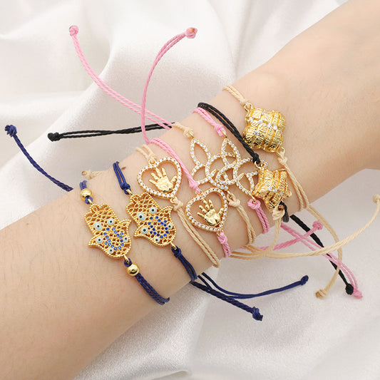 Simple Design Best Selling Product Ladies Gold Plated Shining Star Heart Butterfly Crystal Charm Bracelet Jewelry Ajustable Rope Thread Bracelet