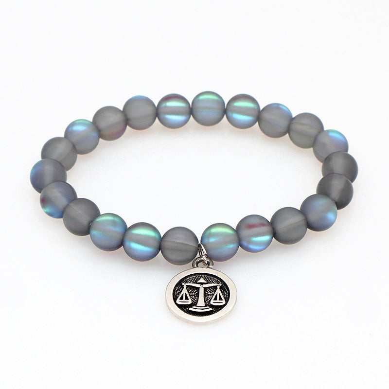 Manufacture Customized Fashion Wholesale OEM Handmade 8mm Synthetic Moonstone Beads Gold Plated Libra Sagittarius Charm Bracelet