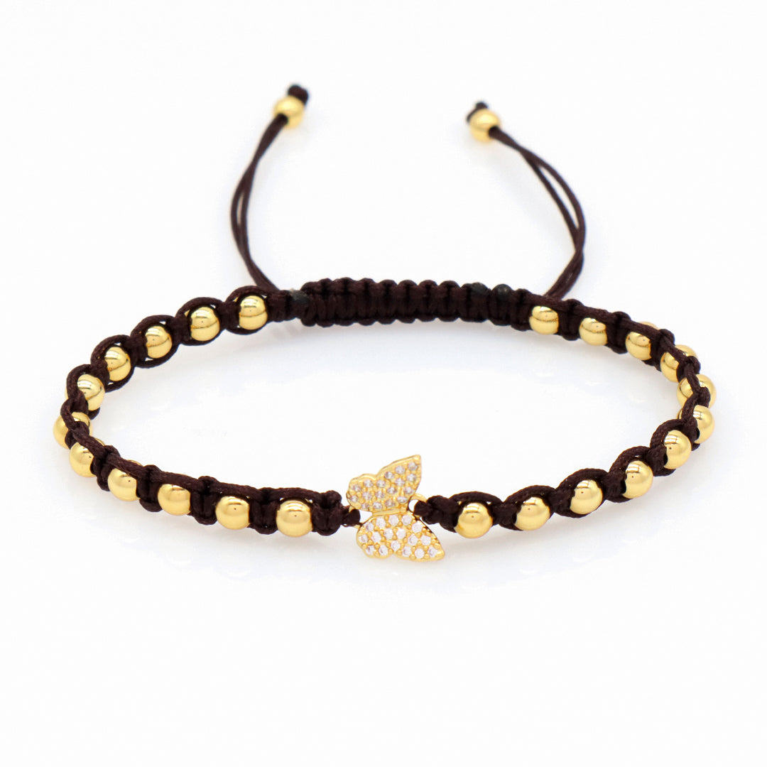 Custom Women 4mm Brass Beaded Ajustable Woven Butterfly Charm Bracelet Factory OEM Handmade gold filled butterfly beads bracelet