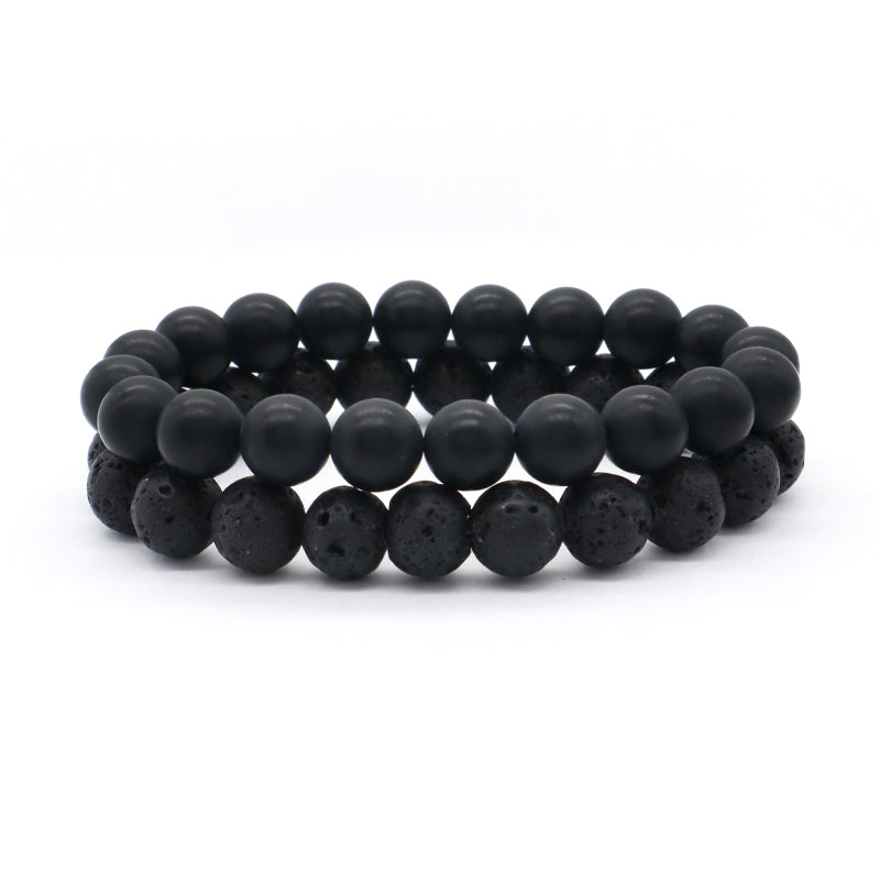 Healing Fashion Jewelry Custom OEM Factory Wholesale Energy Elastic Handmade 10mm Natural Stone Black Lava Bead Men Bracelet