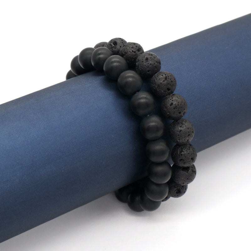 Healing Fashion Jewelry Custom OEM Factory Wholesale Energy Elastic Handmade 10mm Natural Stone Black Lava Bead Men Bracelet