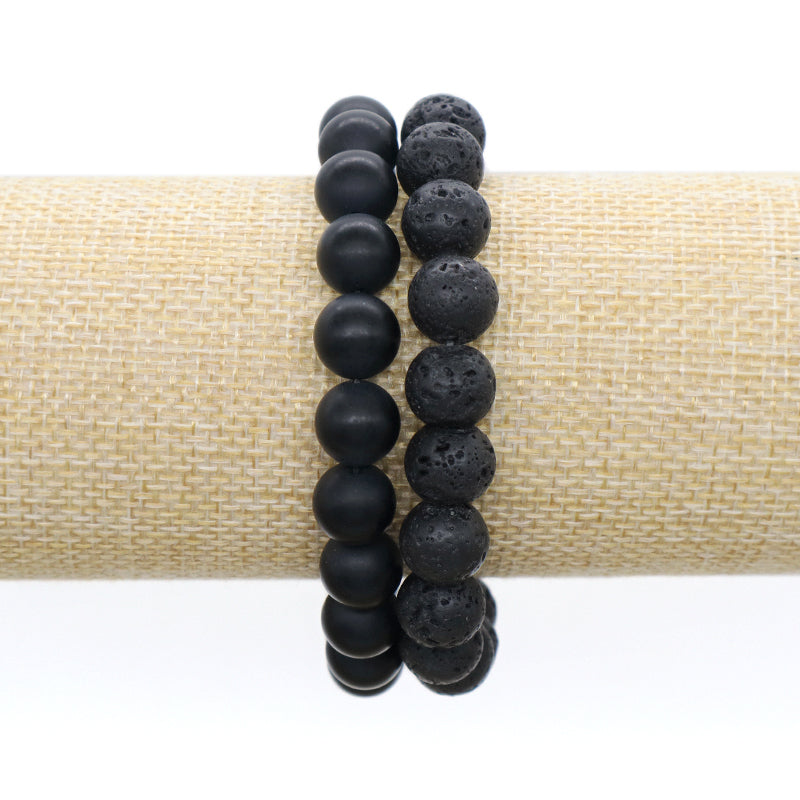 Healing Fashion Jewelry Custom OEM Factory Wholesale Energy Elastic Handmade 10mm Natural Stone Black Lava Bead Men Bracelet