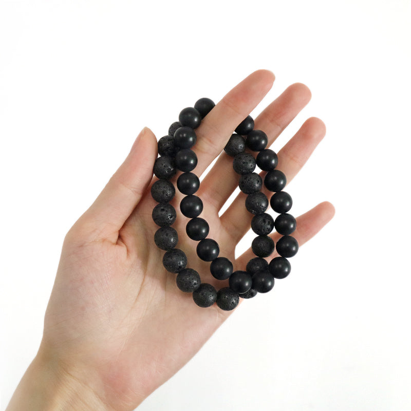 Healing Fashion Jewelry Custom OEM Factory Wholesale Energy Elastic Handmade 10mm Natural Stone Black Lava Bead Men Bracelet