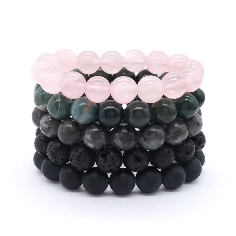 New Bulk Sale Jewelry Custom OEM Factory Healing Energy YoGa Elastic Handmade 12mm Natural Stone Bead Bracelet For Men Women