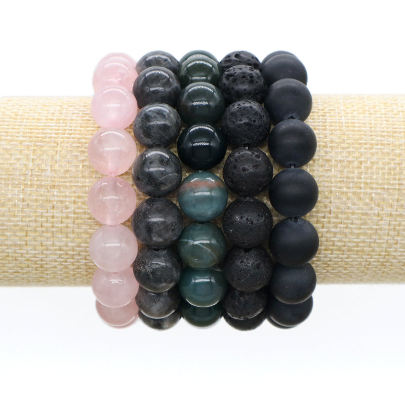 New Bulk Sale Jewelry Custom OEM Factory Healing Energy YoGa Elastic Handmade 12mm Natural Stone Bead Bracelet For Men Women
