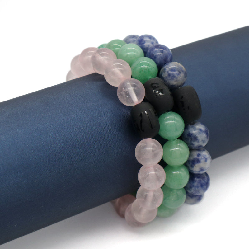 Handmade Custom OEM Factory Jewelry Healing Energy YoGa Elastic Black Onyx Beads Charm10mm Natural Stone Bracelet For Men Women