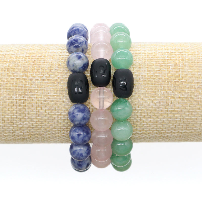 Handmade Custom OEM Factory Jewelry Healing Energy YoGa Elastic Black Onyx Beads Charm10mm Natural Stone Bracelet For Men Women