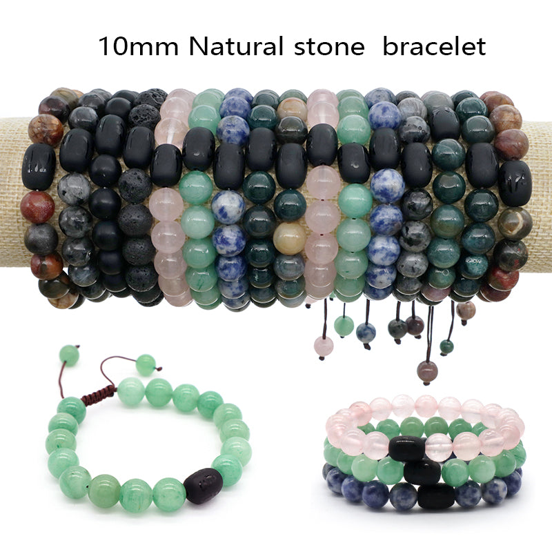 Customized Healing Energy YoGa Jewelry Handmade OEM Elastic Black Onyx Beads Charm10mm Lava Natural Stone Bracelet For Men Women
