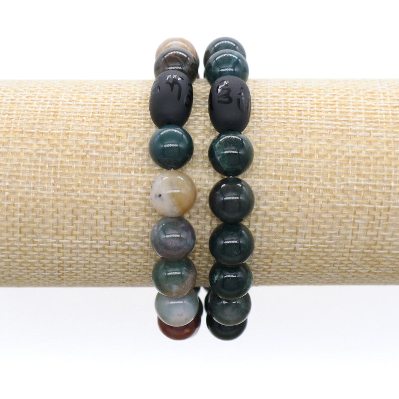 OEM Factory Jewelry Handmade Custom Energy Healing YoGa Elastic 10mm Natural Stone Beads Black Onyx Charm Bracelet For Men Women