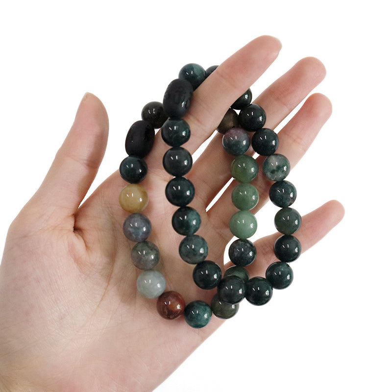 OEM Factory Jewelry Handmade Custom Energy Healing YoGa Elastic 10mm Natural Stone Beads Black Onyx Charm Bracelet For Men Women