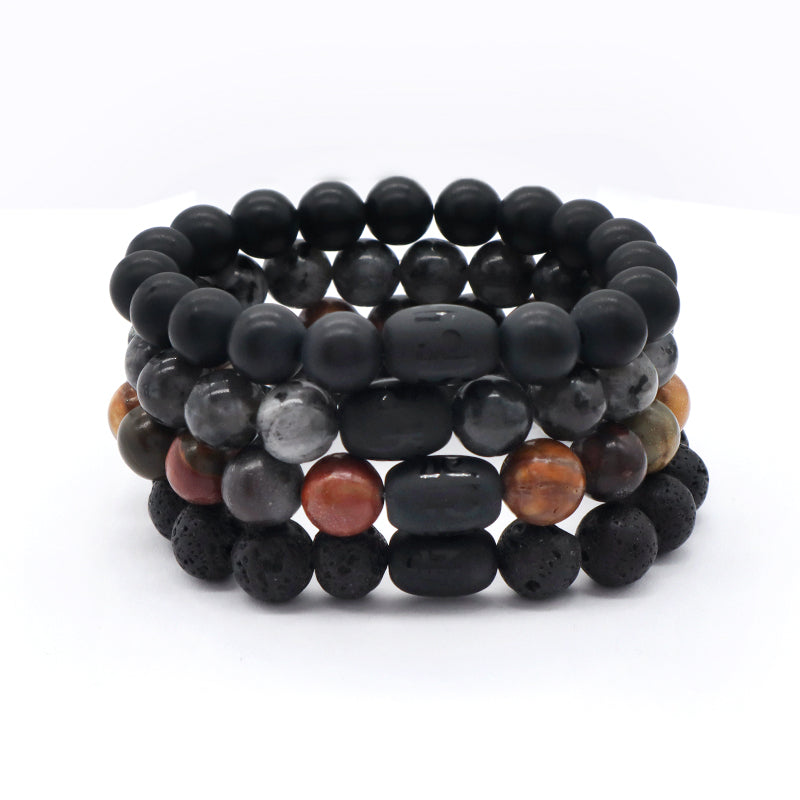 Customized Healing Energy YoGa Jewelry Handmade OEM Elastic Black Onyx Beads Charm10mm Lava Natural Stone Bracelet For Men Women