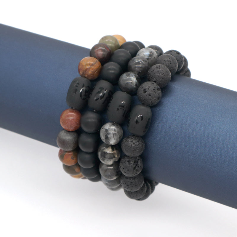 Customized Healing Energy YoGa Jewelry Handmade OEM Elastic Black Onyx Beads Charm10mm Lava Natural Stone Bracelet For Men Women