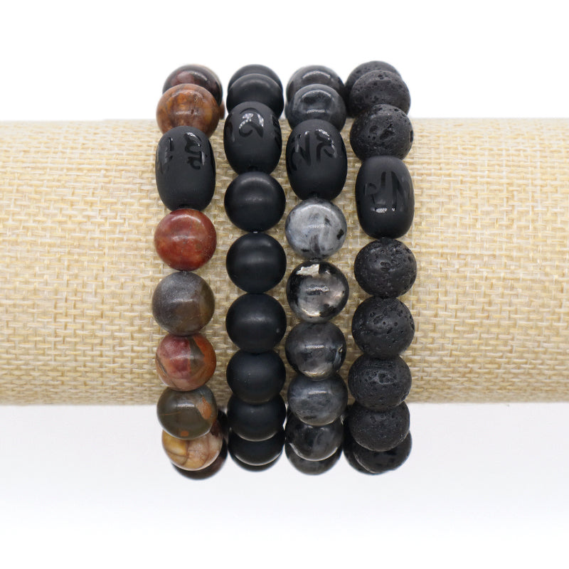 Customized Healing Energy YoGa Jewelry Handmade OEM Elastic Black Onyx Beads Charm10mm Lava Natural Stone Bracelet For Men Women