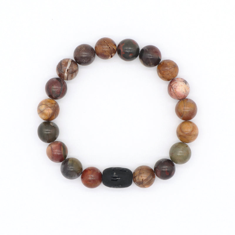 Customized Healing Energy YoGa Jewelry Handmade OEM Elastic Black Onyx Beads Charm10mm Lava Natural Stone Bracelet For Men Women
