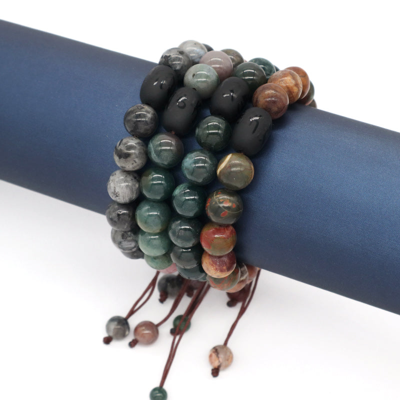 OEM Custom Men Women Healing YoGa Jewelry Handmade Black Onyx Beads Charm10mm Natural Stone Woven Macrame Bracelet