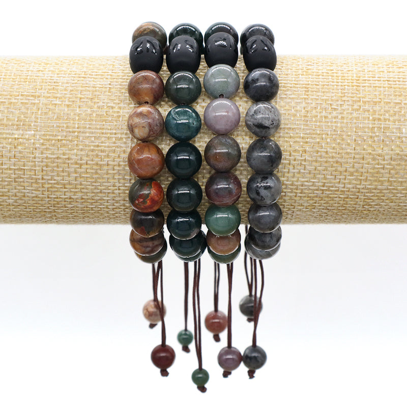 OEM Custom Men Women Healing YoGa Jewelry Handmade Black Onyx Beads Charm10mm Natural Stone Woven Macrame Bracelet