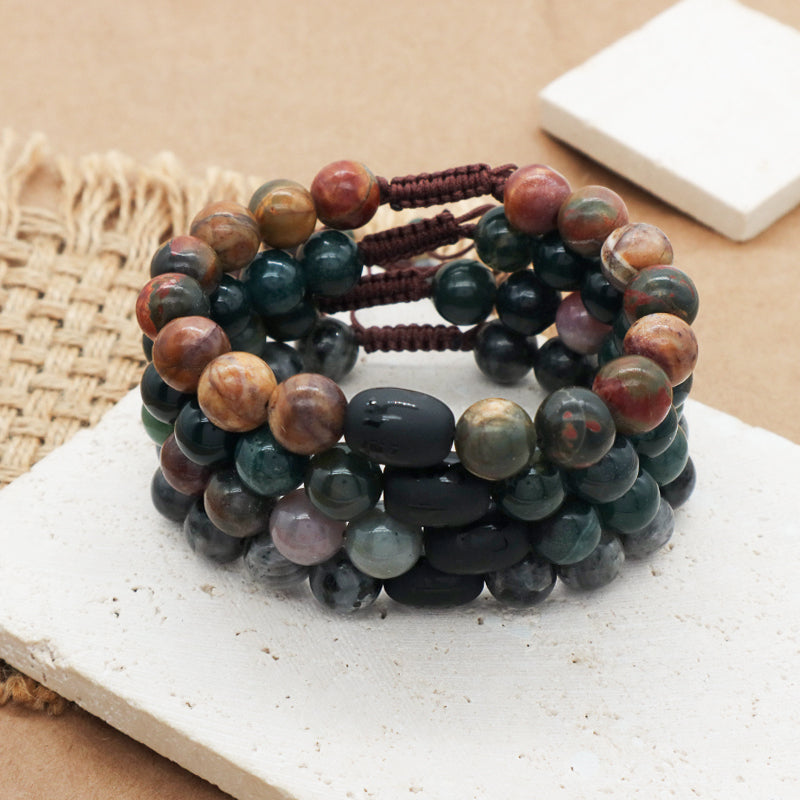OEM Custom Men Women Healing YoGa Jewelry Handmade Black Onyx Beads Charm10mm Natural Stone Woven Macrame Bracelet