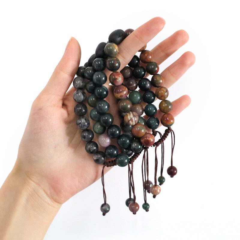 OEM Custom Men Women Healing YoGa Jewelry Handmade Black Onyx Beads Charm10mm Natural Stone Woven Macrame Bracelet
