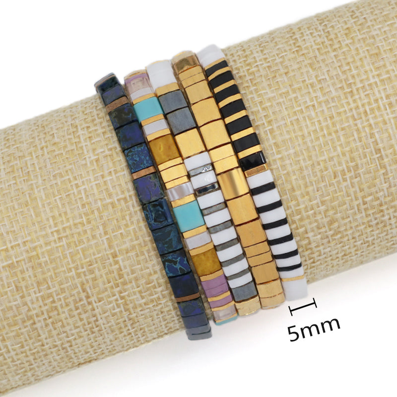 Various Custom Wholesale Handmade Colorful Boho Miyuki Jewelry Gift Elastic Flat Tile Miyuki Tila Beads Bracelet For Women Girls