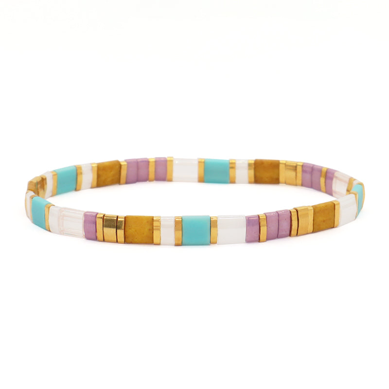 Various Custom Wholesale Handmade Colorful Boho Miyuki Jewelry Gift Elastic Flat Tile Miyuki Tila Beads Bracelet For Women Girls