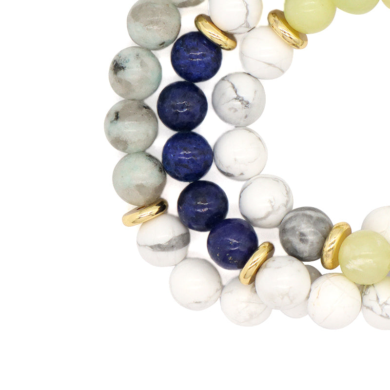 Women Men Fashion Custom Jewelry Wholesale Energy Yoga Elastic Handmade Gold Plated Brass Charm 8mm Natural Stone Beads Bracelet