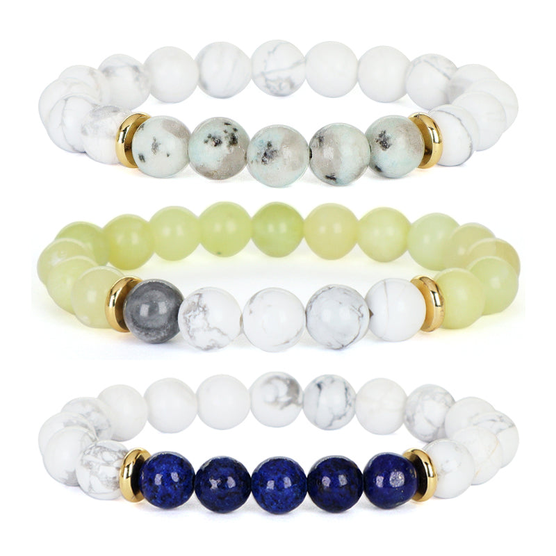 Women Men Fashion Custom Jewelry Wholesale Energy Yoga Elastic Handmade Gold Plated Brass Charm 8mm Natural Stone Beads Bracelet