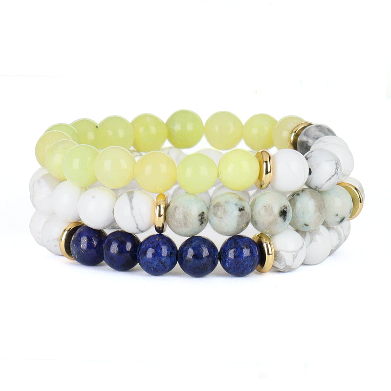 Women Men Fashion Custom Jewelry Wholesale Energy Yoga Elastic Handmade Gold Plated Brass Charm 8mm Natural Stone Beads Bracelet