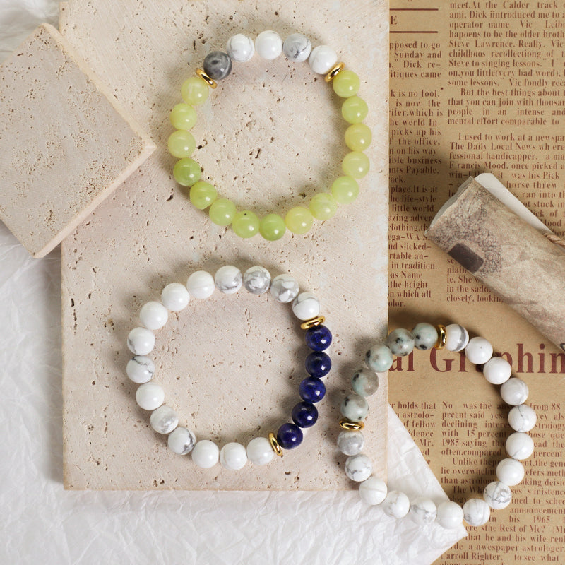 Women Men Fashion Custom Jewelry Wholesale Energy Yoga Elastic Handmade Gold Plated Brass Charm 8mm Natural Stone Beads Bracelet