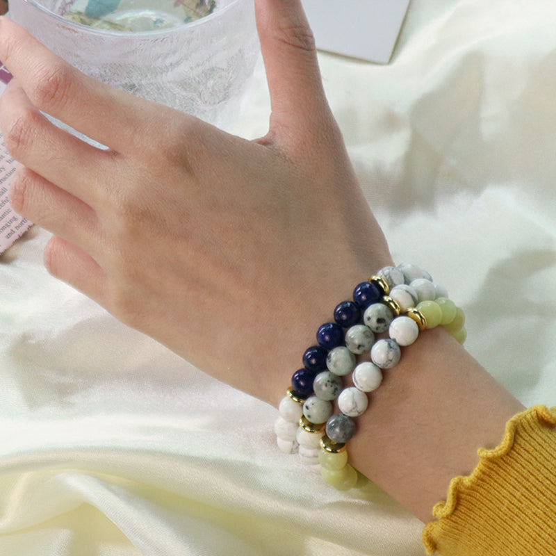 Women Men Fashion Custom Jewelry Wholesale Energy Yoga Elastic Handmade Gold Plated Brass Charm 8mm Natural Stone Beads Bracelet