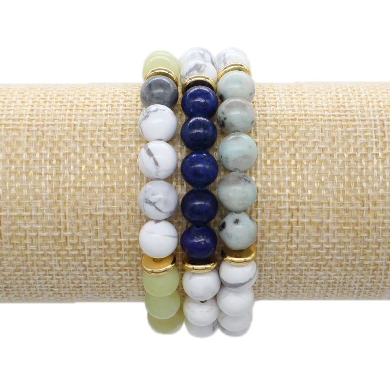 Women Men Fashion Custom Jewelry Wholesale Energy Yoga Elastic Handmade Gold Plated Brass Charm 8mm Natural Stone Beads Bracelet