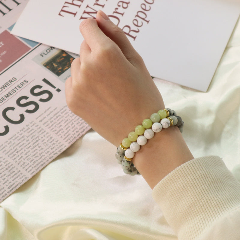 Gold Plated Brass Charm Custom Energy Yoga Healing Elastic Handmade Jewelry Gift 8mm Natural Stone Beads Bracelet For Women Men