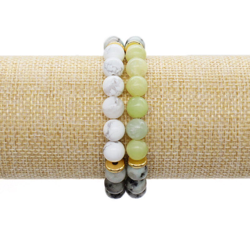 Gold Plated Brass Charm Custom Energy Yoga Healing Elastic Handmade Jewelry Gift 8mm Natural Stone Beads Bracelet For Women Men