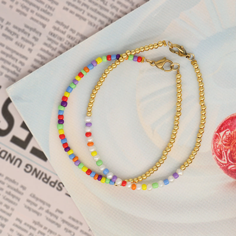 Wholesale Fashion Custom Manufacture Handmade OEM Jewelry 3mm Gold Plated Brass Beaded Colorful Seed Beads Bracelet For Women