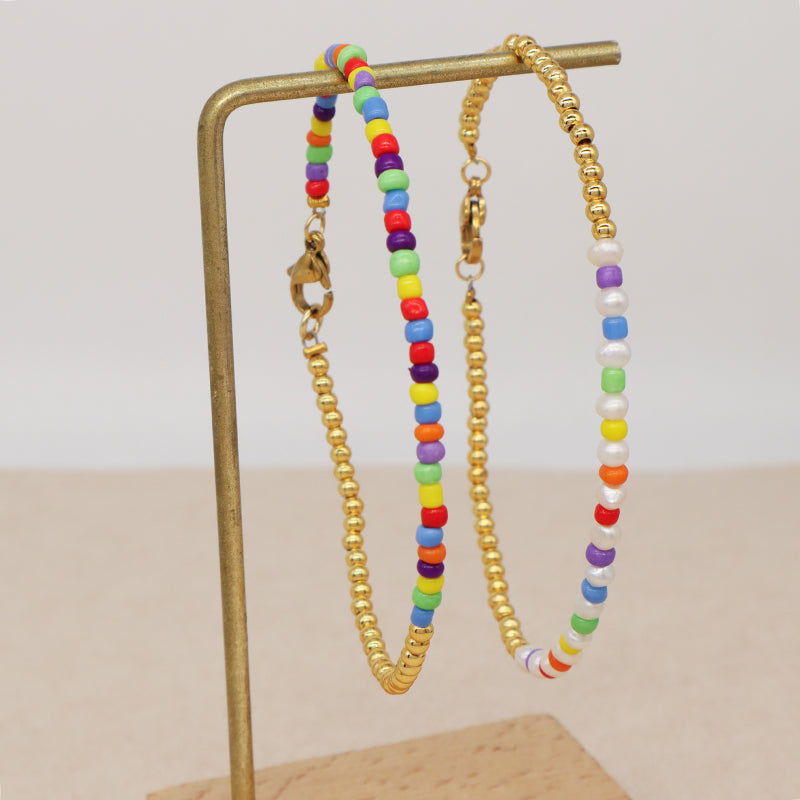 Wholesale Fashion Custom Manufacture Handmade OEM Jewelry 3mm Gold Plated Brass Beaded Colorful Seed Beads Bracelet For Women